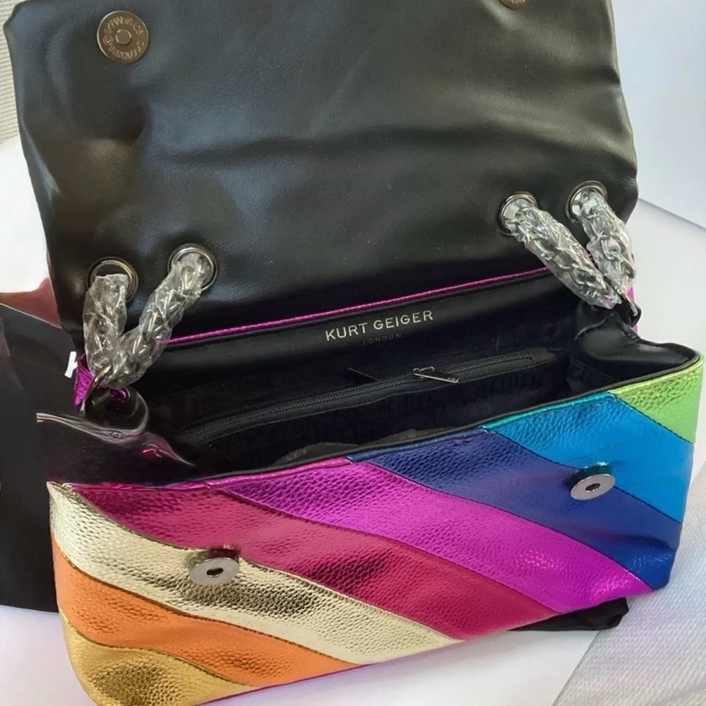Kurt Geiger London Mini Kensington Multi Color Metallic Striped Crossbody Bag - Picture 7 of 11